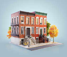 Unusual 3d illustration of Brownstone buildings