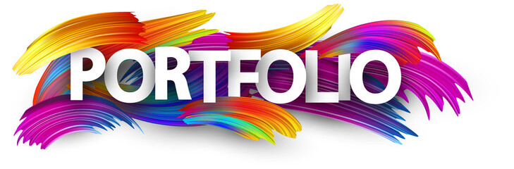 Portfolio paper banner with colorful brush strokes.