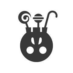 skull bucket and candy, Halloween related, glyph icon design