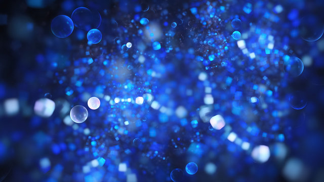 Abstract blue drops. Close-up view. Digital fractal art. 3D rendering.