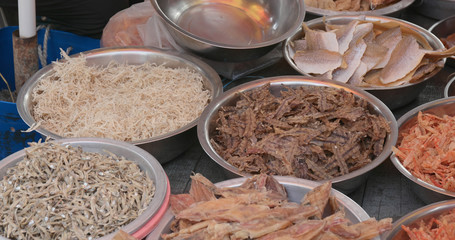 Traditional fish market stall in Tai O fishing village