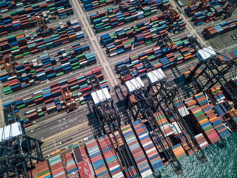 Top view of Kwai Tsing Container Terminals in Hong Kong