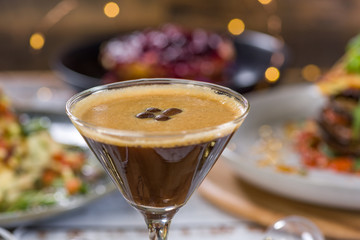 Espresso Martini a cold coffee flavoured cocktail made with vodka and coffee
