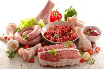 sausage, beef and raw meats