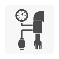 Blood pressure monitor vector icon may called sphygmomanometer consist of arm, gauge meter, inflator. Device or equipment for patient, doctor to test check heart rate and control hypertension.