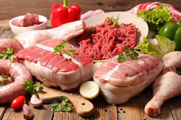 sausage, beef and raw meats