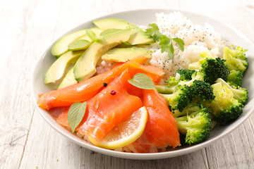 salmon, rice and vegetable