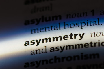 asymmetry word in a dictionary. asymmetry concept.