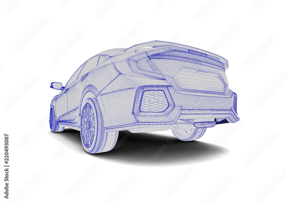 Poster x-ray of a car / 3d render image representing a x-ray of a car
