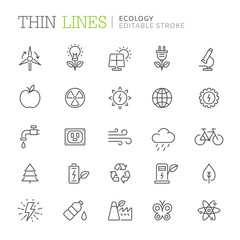 Collection of ecology related line icons. Editable stroke
