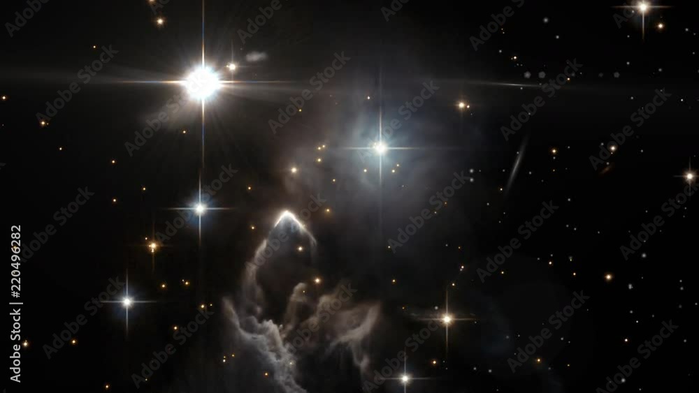 Wall mural dark nebula slow transformation with moving star field and bight stars in outer space. contain publi