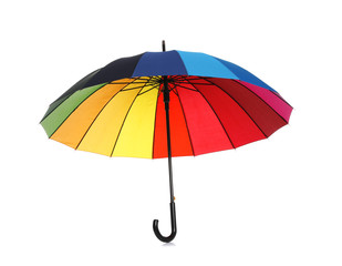 Beautiful open umbrella on white background