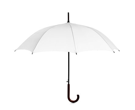Beautiful open umbrella on white background
