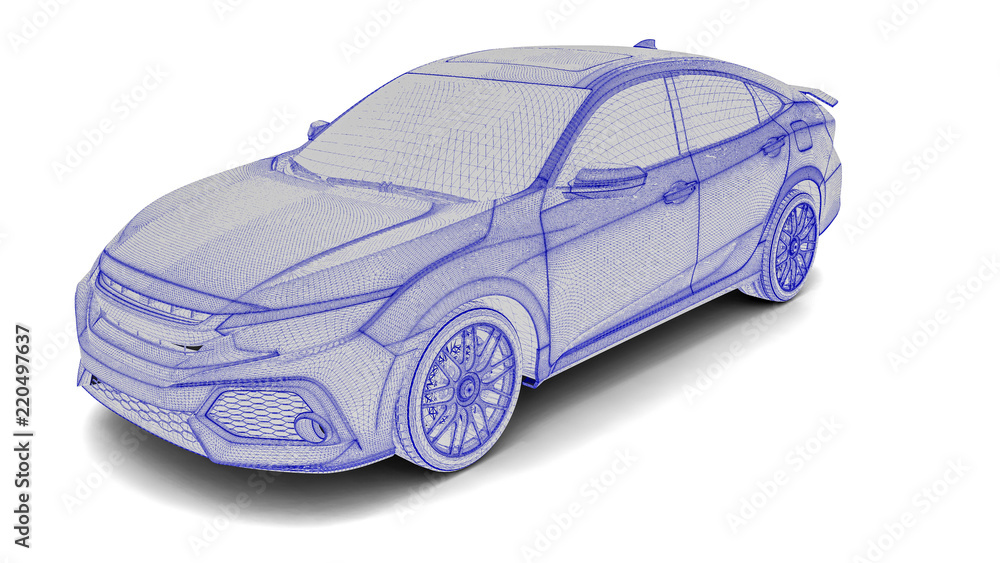 Poster x-ray of a car / 3d render image representing a x-ray of a car