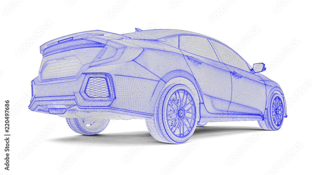 Poster x-ray of a car / 3d render image representing a x-ray of a car