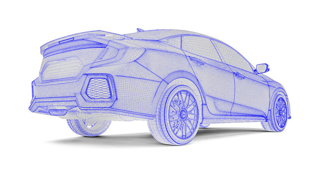X-ray of a car / 3D render image representing a X-ray of a car