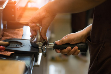 coffee machine preparing fresh coffee and pouring into cups  Service Concept