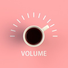 Top view of a cup of coffee in the form of volume control isolated on pink background, Coffee concept illustration, 3d rendering