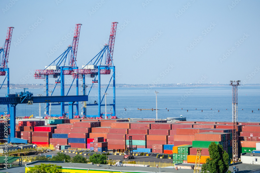 Wall mural sea cargo port.