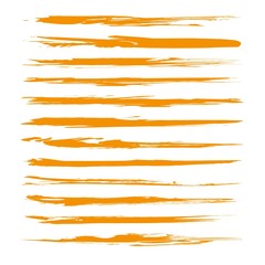 Thin long textured orange abstract smears set isolated on a white background