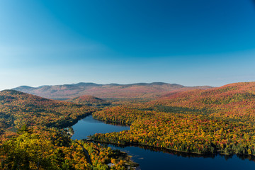 This is a picture of autumn leaves seen from the National Park "Mont-Tremblant" in the Laurentian Plateau in Quebec, Canada. This is a picture taken from the observation stand of the trail course # 3 