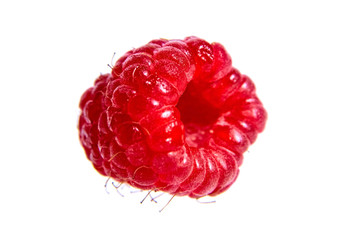 Red ripe raspberry isolated on white background