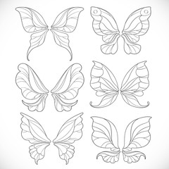 Fairy wings outlines set 1 isolated on a white background