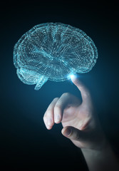 Businesswoman using digital 3D projection of a human brain 3D rendering
