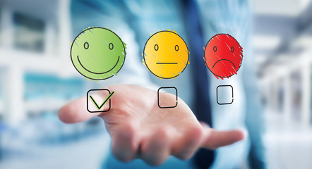 Businessman using thin line customer satisfaction rating