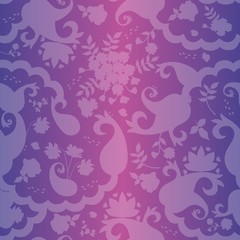 Texture of ceramic tile in oriental indian style. Seamless square pattern with stylized paisley and flowers.