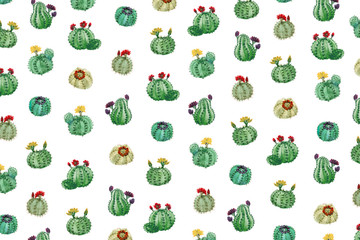 Obraz premium Pattern with watercolor cactuses on white background.