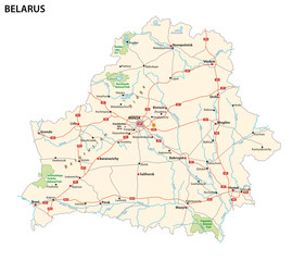 vector road and national park map of the Republic of Belarus