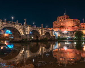 Rome city at night, Italy Vatican and Tiber river