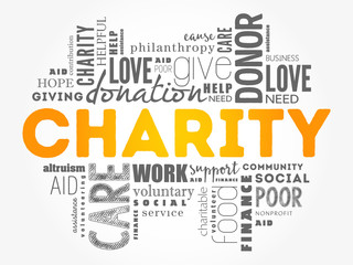 Charity word cloud collage, business concept background
