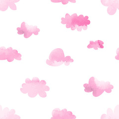 watercolor pink clouds seamless pattern.