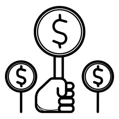 Auction meeting and hands holding paddles with number and BID inscriptions