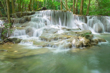 Fifth of Hauy mae khamin waterfall located in deep forest of Kanchanaburi province,Thailand.