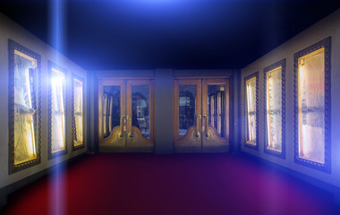 Retro theater entrance with spotlighs © nexusseven
