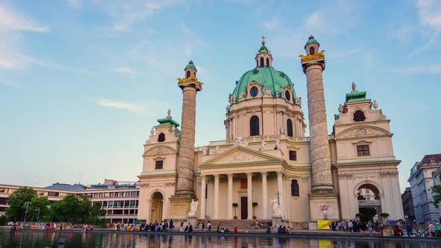 Time lapse of Karlskirche Vienna in the evening 1080p 24fps 