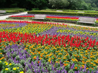 花壇のある公園風景