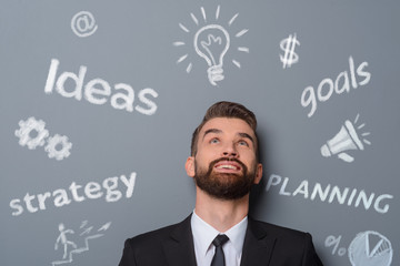 Plenty of thoughts in the businessman's head.