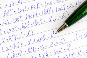 Algebraic formulas and ballpoint pen.