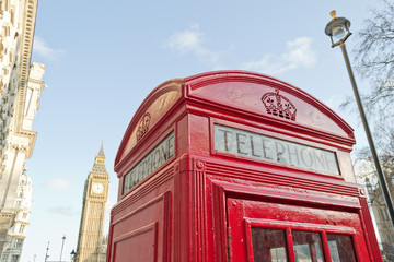 Cabina telefonica rossa e Big Ben, Londra, Regno Unito