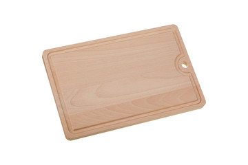 Wooden cutting board isolated on white background.