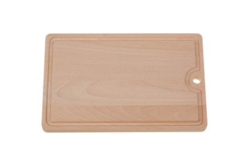 Wooden cutting board isolated on white background.