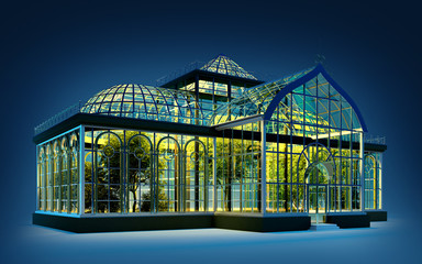 greenhouse botanical 3d at night light