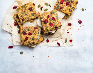 Granola Bars, Superfood Homemade Snack, Healthy Bars with Cranberry, Pumpkin Seed, Oats, Chia and...