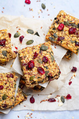 Granola Bars, Superfood Homemade Snack, Healthy Bars with Cranberry, Pumpkin Seed, Oats, Chia and...