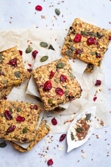 Granola Bars, Superfood Homemade Snack, Healthy Bars with Cranberry, Pumpkin Seed, Oats, Chia and...