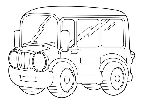 Cartoon funny cartoon bus - vector coloring page on white background - illustration for children